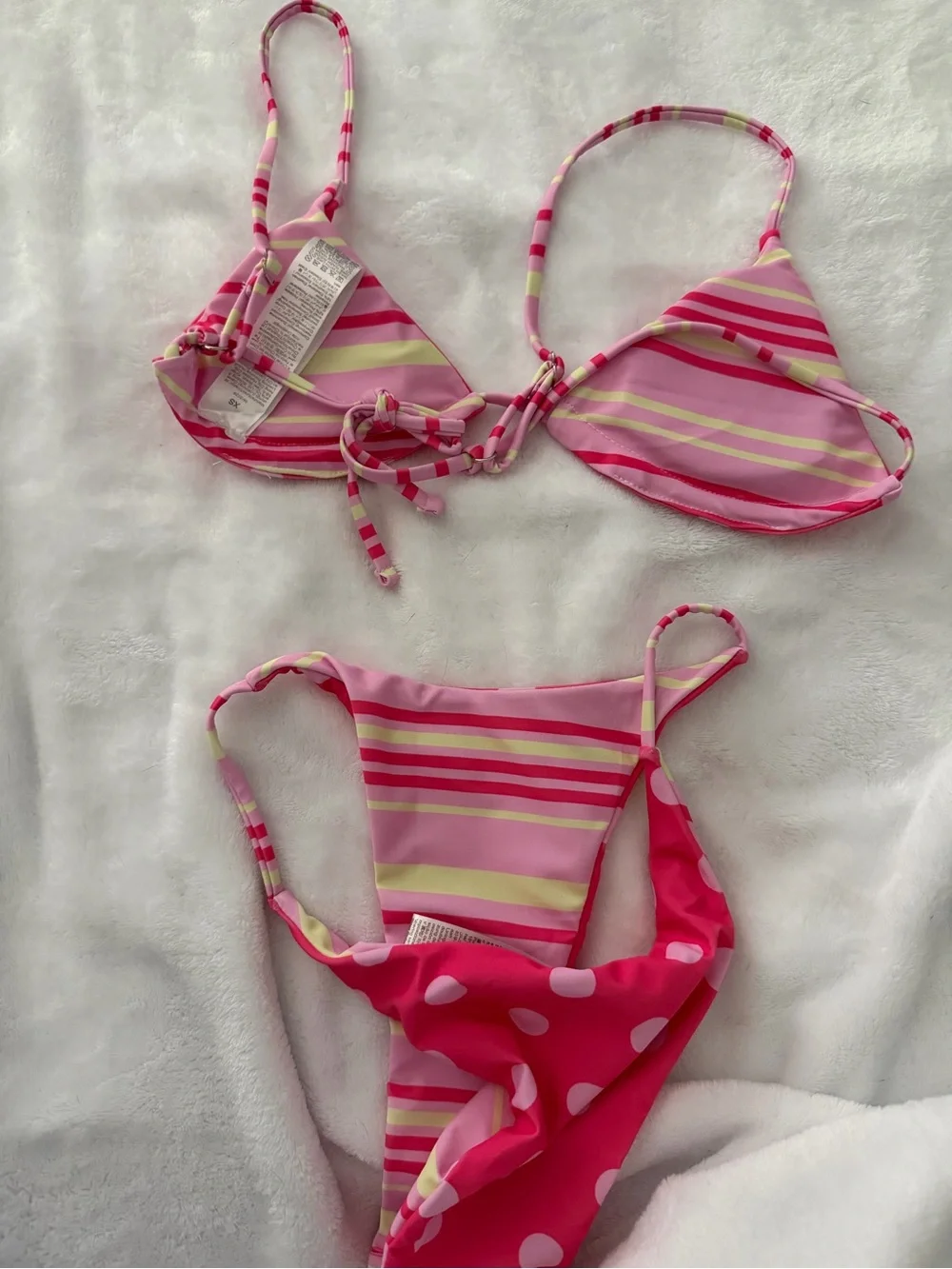 SHEIN Hot Pink Polka Dot Triangle Bikini Set